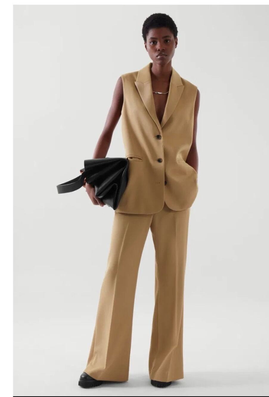COS Oversized Sleeveless Wool Blazer Vest Camel 6